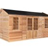 Standard ALPINE, ready to bolt to a concrete slab or you can use our HD floor. Several other optional accessories are also available. The cedar range is supplied unpainted and is not lined or insulated but can be used as supplied, talk to us about any extra needs you may have.