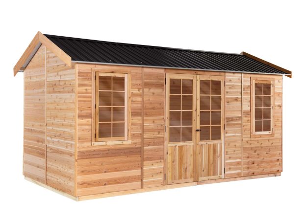 Standard ALPINE, ready to bolt to a concrete slab or you can use our HD floor. Several other optional accessories are also available. The cedar range is supplied unpainted and is not lined or insulated but can be used as supplied, talk to us about any extra needs you may have.
