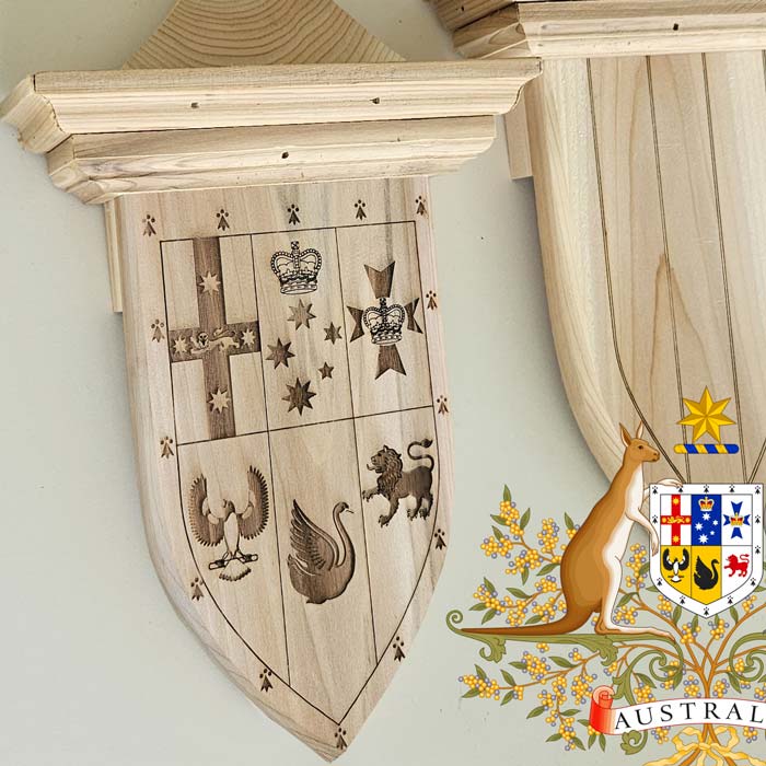 Cedar finial – Shield of Arms
